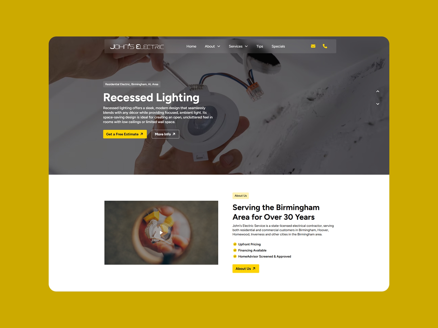 John's Electric Service - Web Design - Single Screen