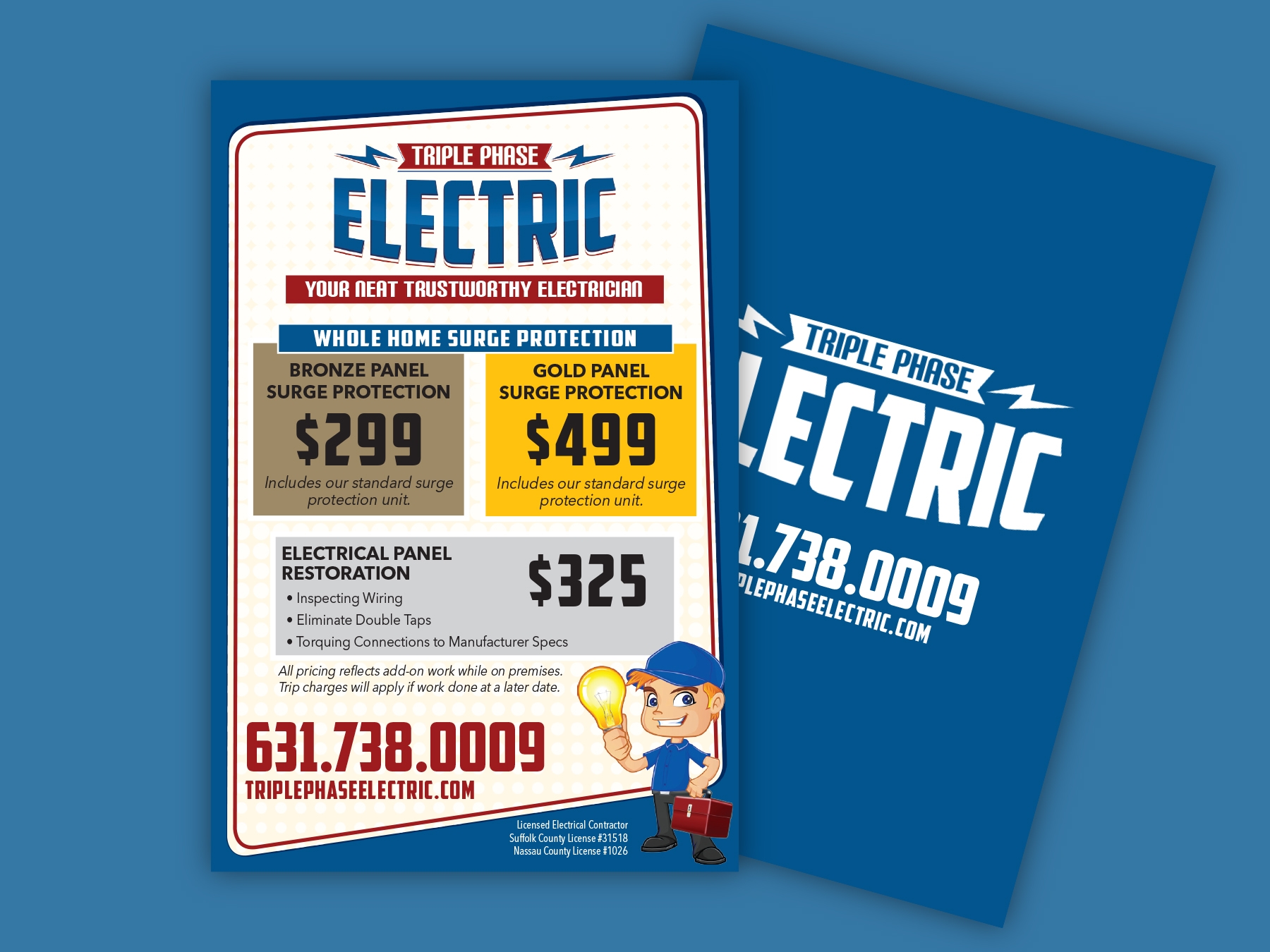 Triple Phase Electric - Flyer Design - Leave Behind Card Front and Back